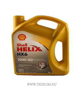 Масло моторное SHELL HELIX HX-6 10W40 API SN PLUS, SN ACEA A3/B4 4 л п/синт