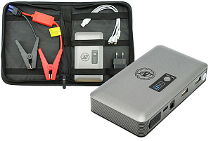 Устройство пуско-зарядное (аккумулятор 12000 мА/ч, фонарь, разьемы USB, в наборе провода, зажимы)